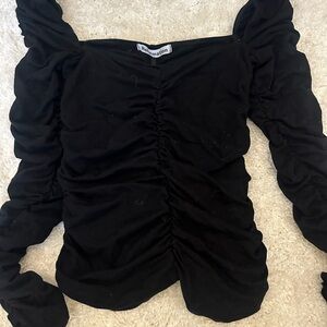 Reformation Elegant Black Ruched Blouse